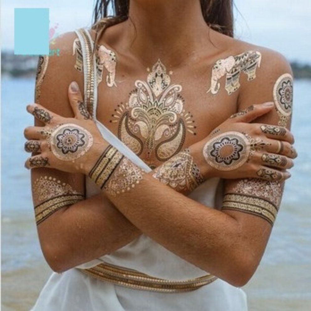 3 sheets Golden Silver Temporary Tattoo - Picture 9 of 15